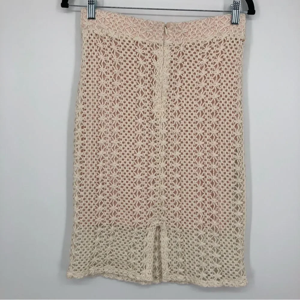 Free‎ People Pencil Skirt Womens 6 Cream Floral Crochet
